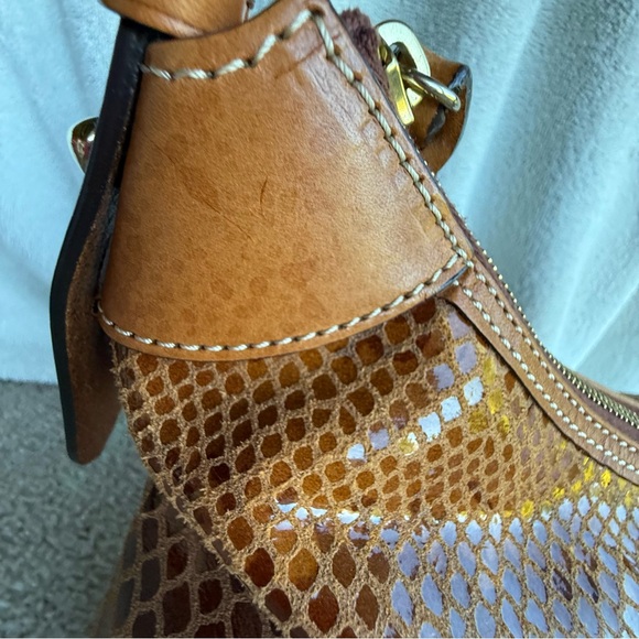 Vintage Dooney & Bourke Brown Leather Suede Shoulder Bag Snake Skin Embossed - Picture 5 of 16